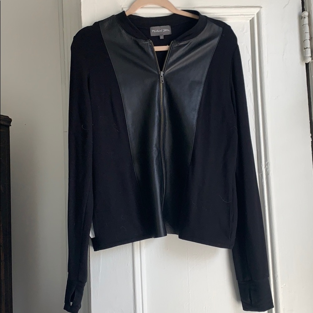 Michael Stars Cotton and Leather Zipper Jacket